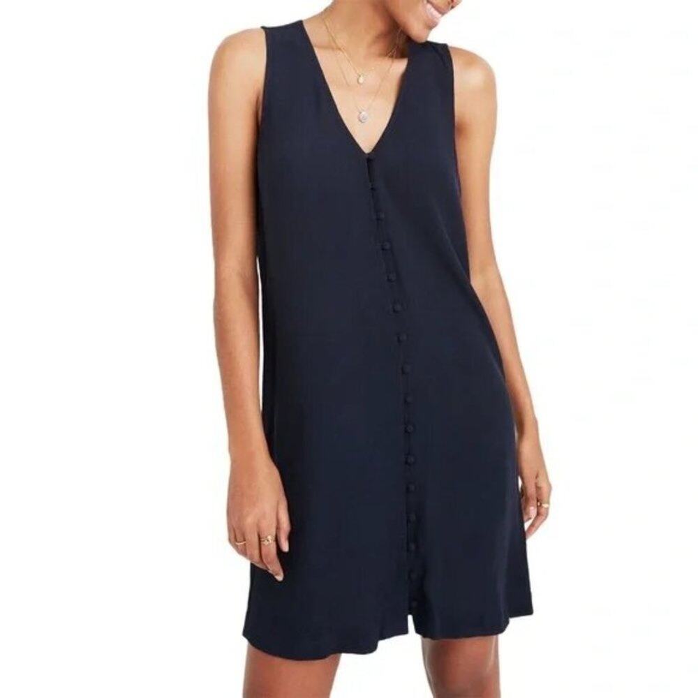 Madewell Heather Button Front Dress Navy Blue
